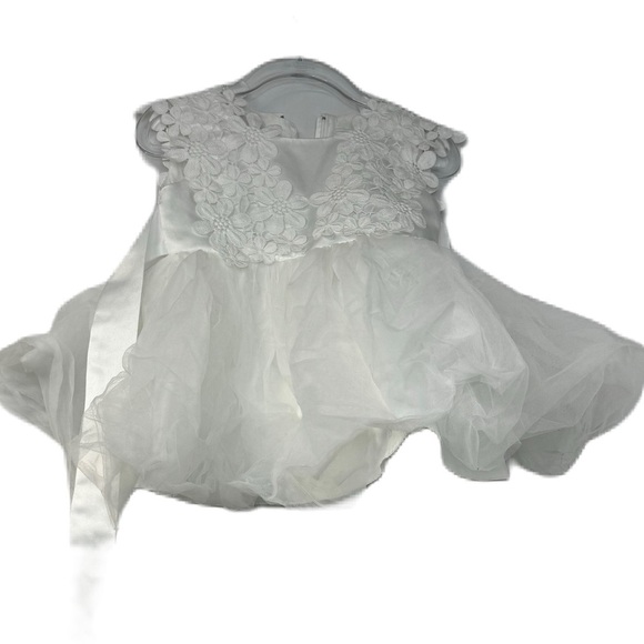Baby Flower Girl White 9 Month White Baptism Lace Princess Tutu Elegant floral - Picture 1 of 3